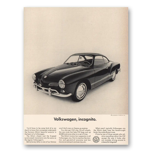 1965 Karmann Ghia Volkswagen Incognito Vintage Magazine Print Ad