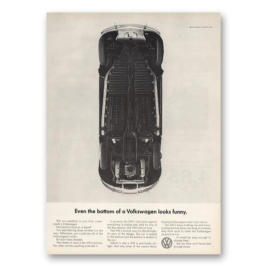 1965 Volkswagen Beetle Even the Bottom Looks Funny Vintage Magazine Print Ad