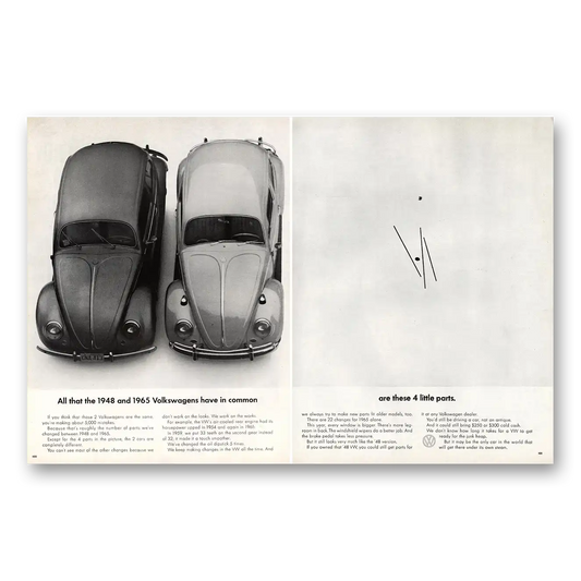 1965 Volkswagen Beetle And Have In Common 4 Little Parts Vintage Magazine Print Ad