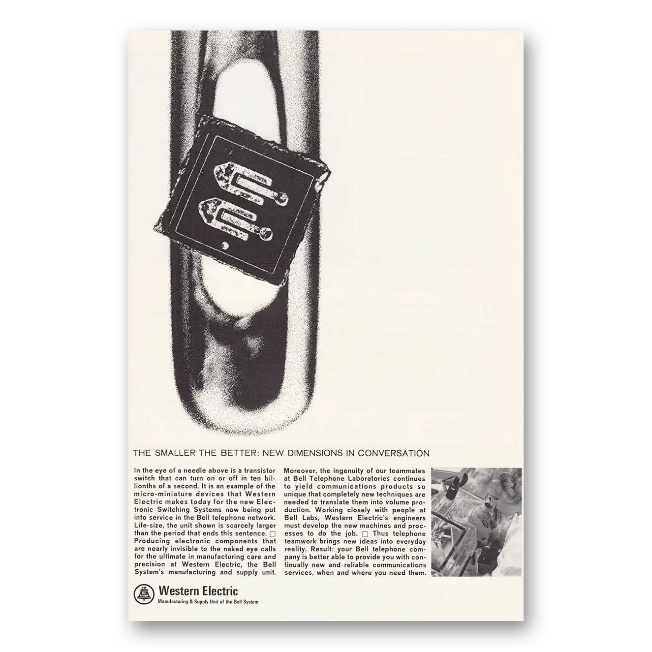 1965 Western Electric Smaller the Better Vintage Magazine Print Ad