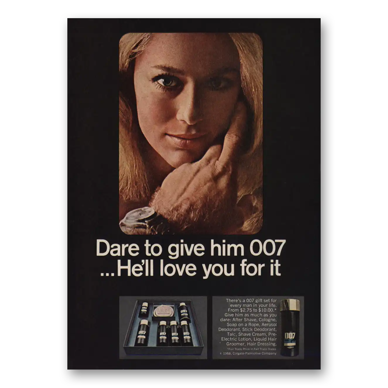 1966 007 After Shave Dare to Give Him Vintage Magazine Print Ad