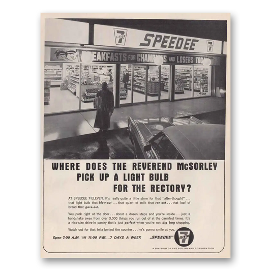 1966 7 Eleven Speedee 7 Eleven Reverend McSorley Light Vintage Magazine Print Ad