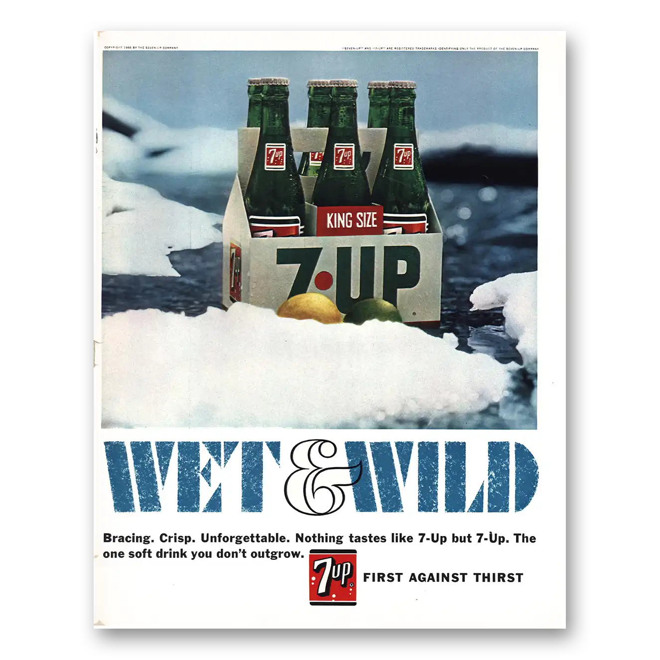 1966 7Up King Size Wet and Wild Vintage Magazine Print Ad