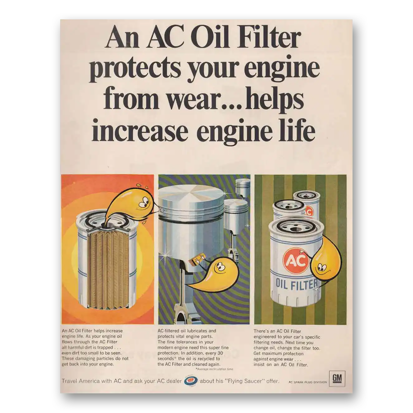 1966 AC Oil Filter Protects Your Engine From Wear Vintage Magazine Print Ad