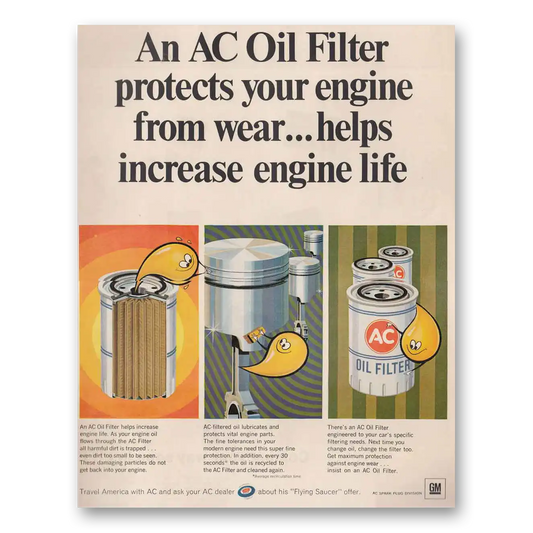 1966 AC Oil Filter Protects Your Engine From Wear Vintage Magazine Print Ad