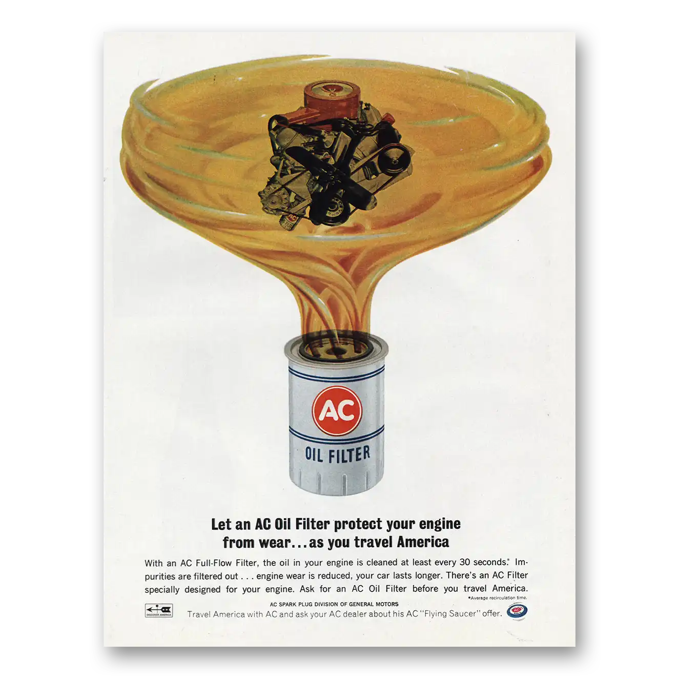 1966 AC Oil Filter Protect Your Engine Travel America Vintage Magazine Print Ad