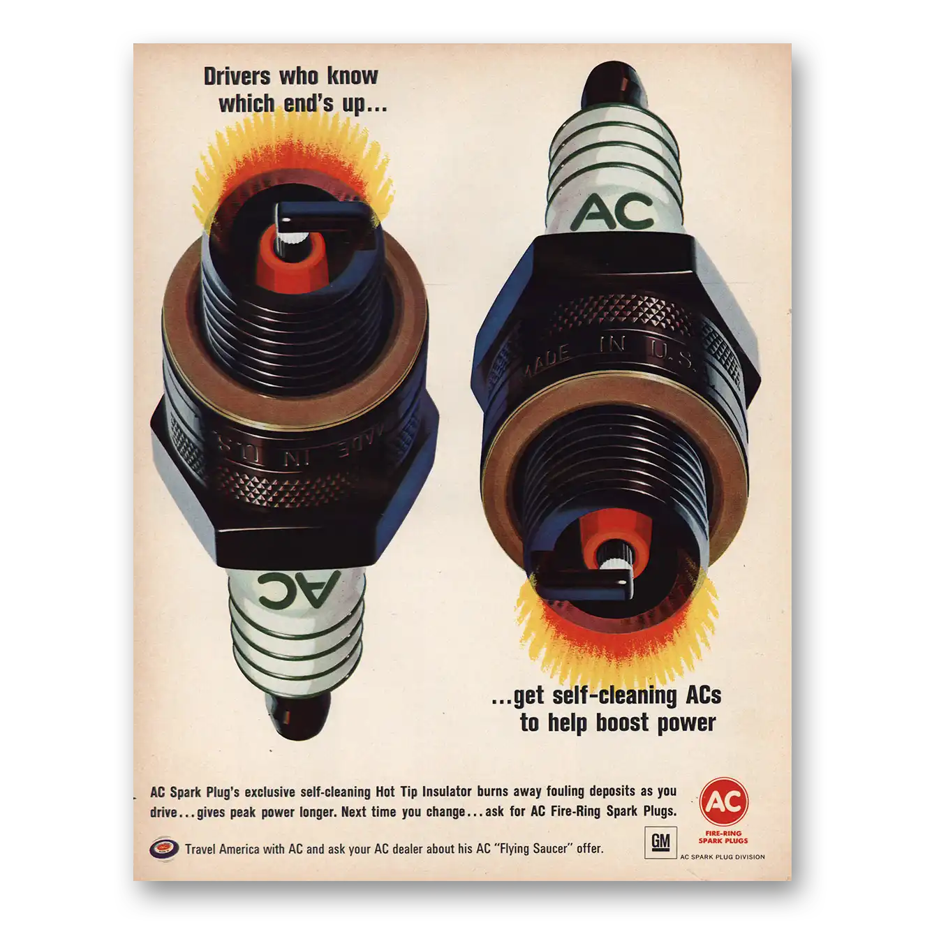 1966 AC Spark Plugs Drivers Who Know Which Ends Up Vintage Magazine Print Ad