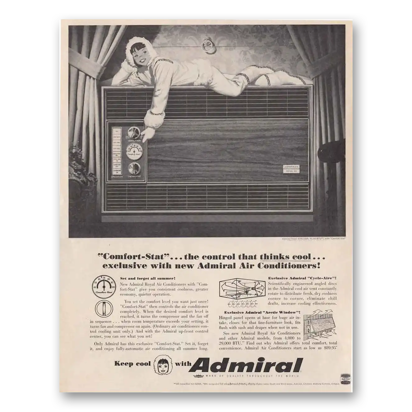 1966 Admiral Air Conditioner Comfort Stat the Control That Thinks Cool Vintage Magazine Print Ad