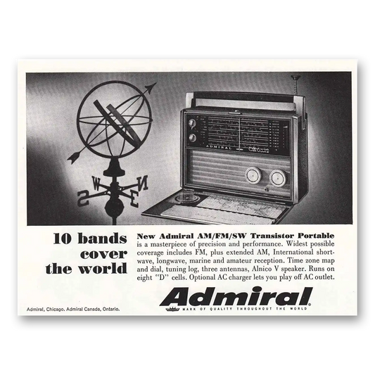 1966 Admiral Radio Transistor Portable 10 Bands Cover the World Vintage Magazine Print Ad