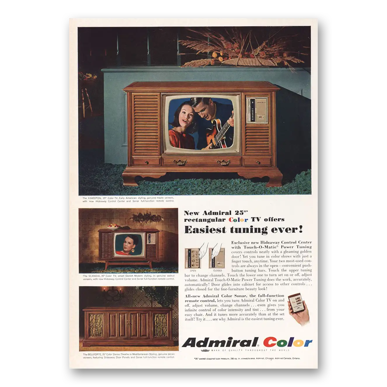 1966 Admiral Television Easiest Tuning Ever Vintage Magazine Print Ad