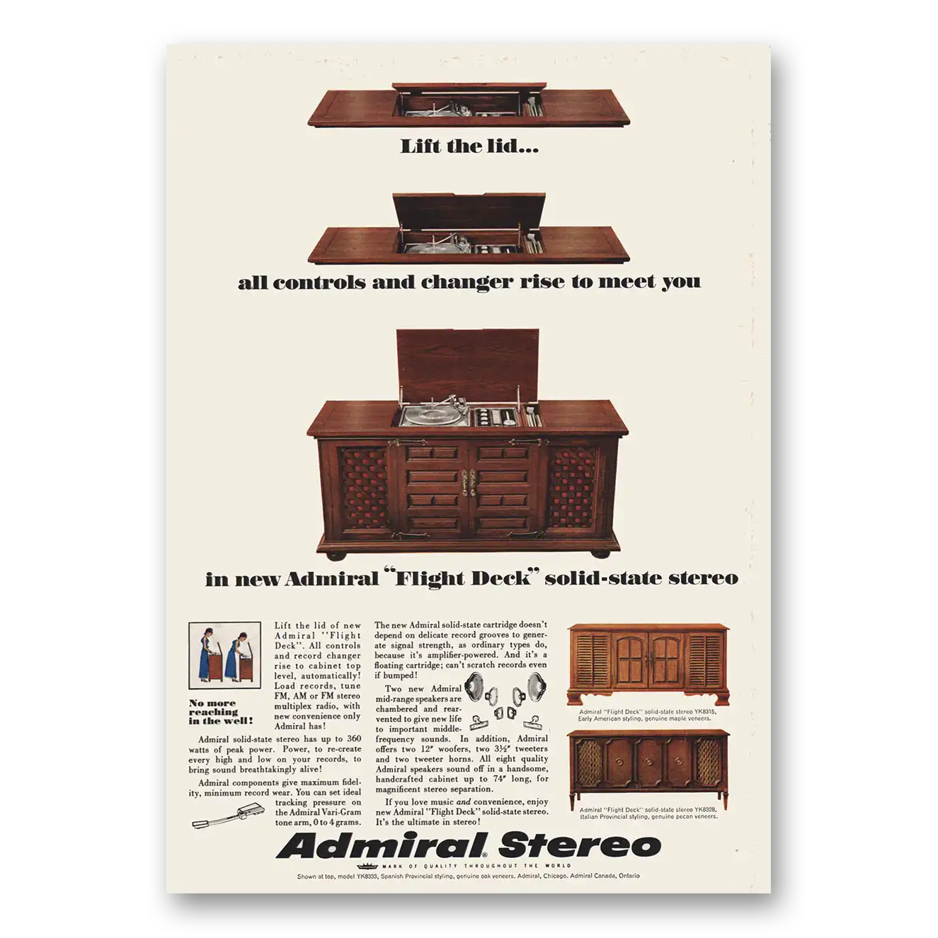 1966 Admiral Stereo Lift the Lid Flight Deck Vintage Magazine Print Ad