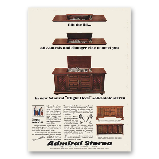 1966 Admiral Stereo Lift the Lid Flight Deck Vintage Magazine Print Ad