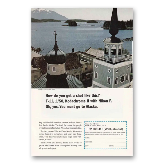 1966 Alaska Old Russian Church Sitka Vintage Magazine Print Ad