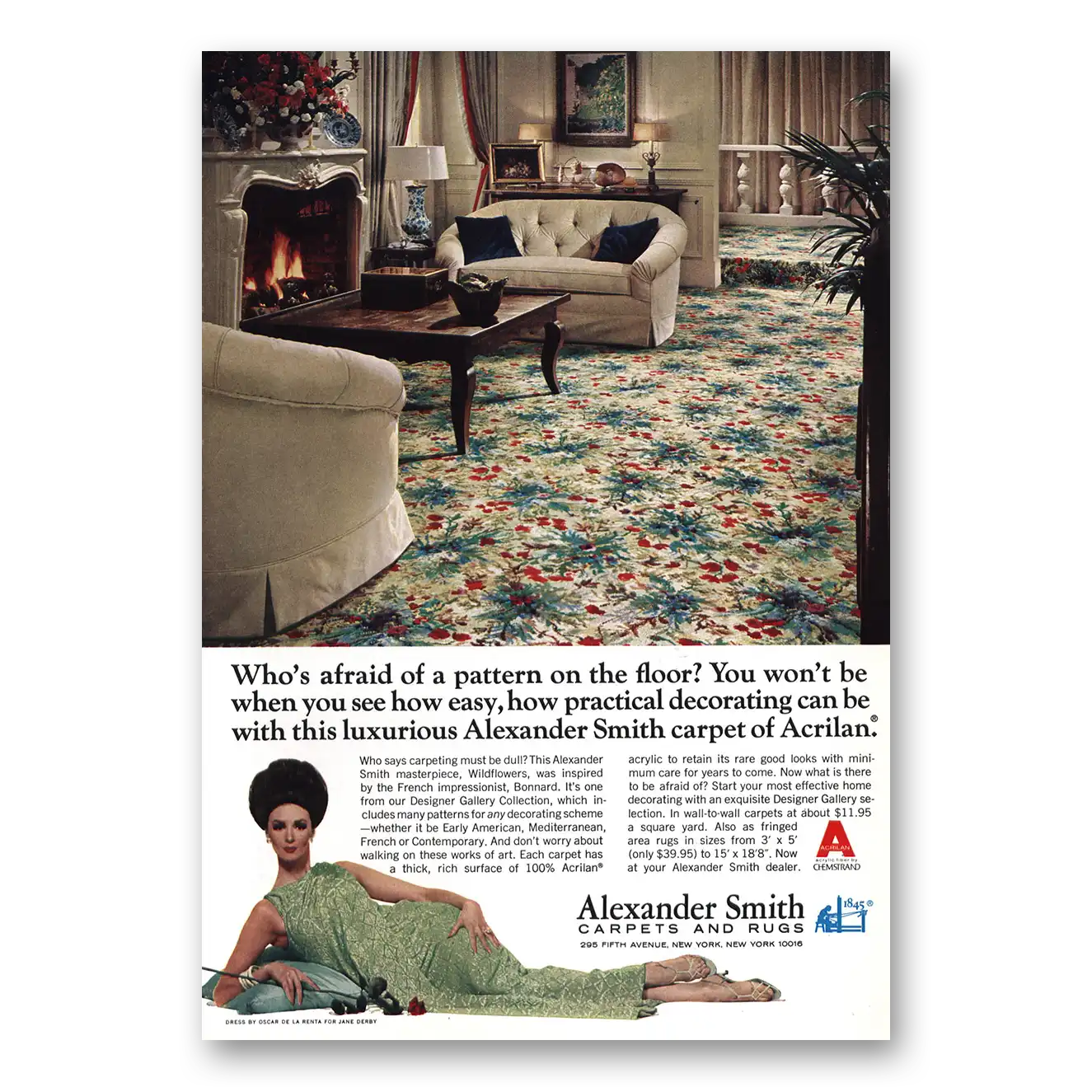 1966 Alexander Smith Carpet Afraid Of Pattern Vintage Magazine Print Ad