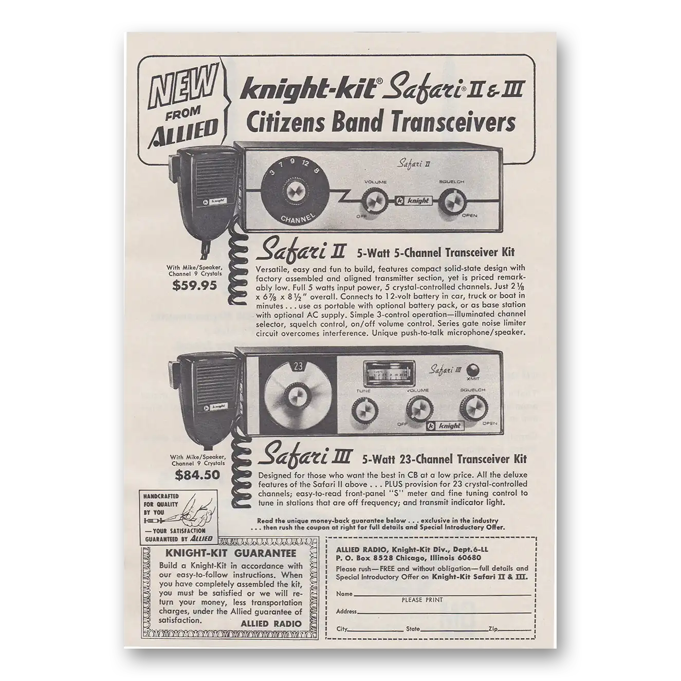 1966 Allied CB Radio Transceivers Knight Kit Safari Vintage Magazine Print Ad