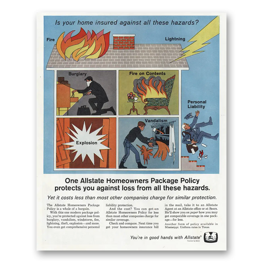 1966 Allstate Insurance Home Insured Against All These Hazards Vintage Magazine Print Ad