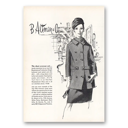 1966 B Altman Short Overcoat Suit Vintage Magazine Print Ad