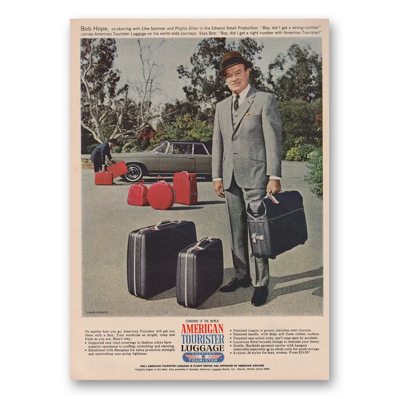 1966 American Tourister Luggage Bob Hope Vintage Magazine Print Ad