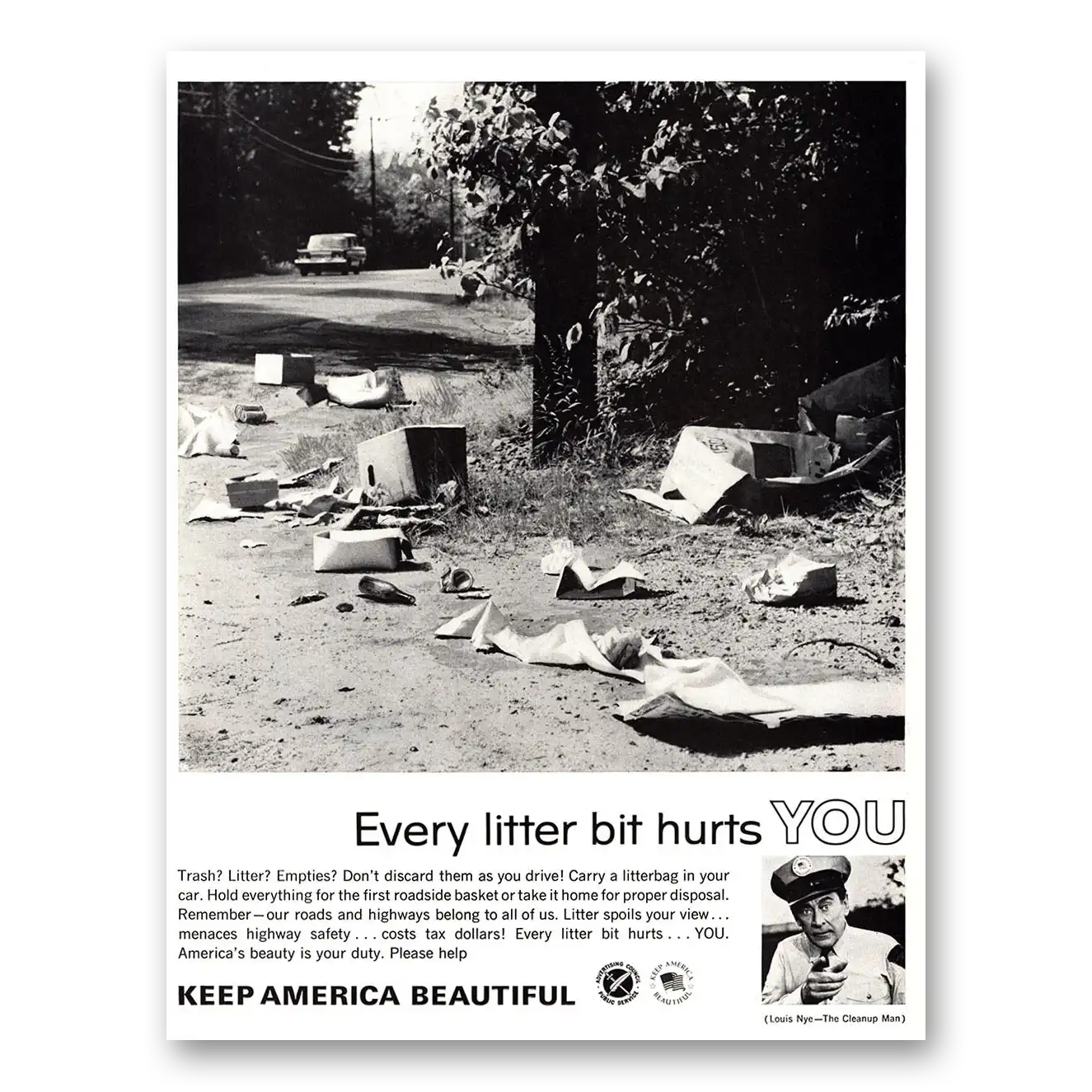 1966 Keep America Beautiful Louis Nye Every Litter Bit Hurts You Vintage Magazine Print Ad