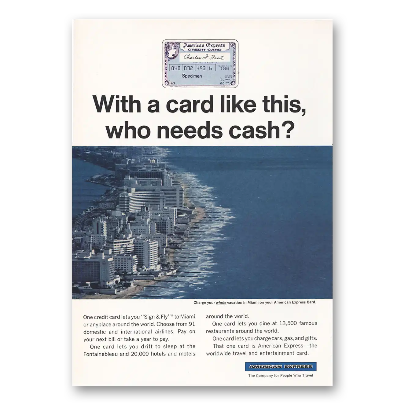 1966 American Express With a Card Like This Miami Vintage Magazine Print Ad