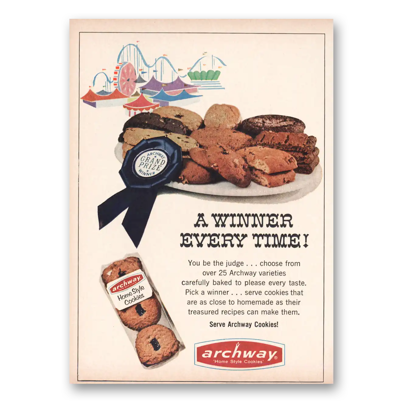 1966 Archway Cookies Winner Every Time Vintage Magazine Print Ad