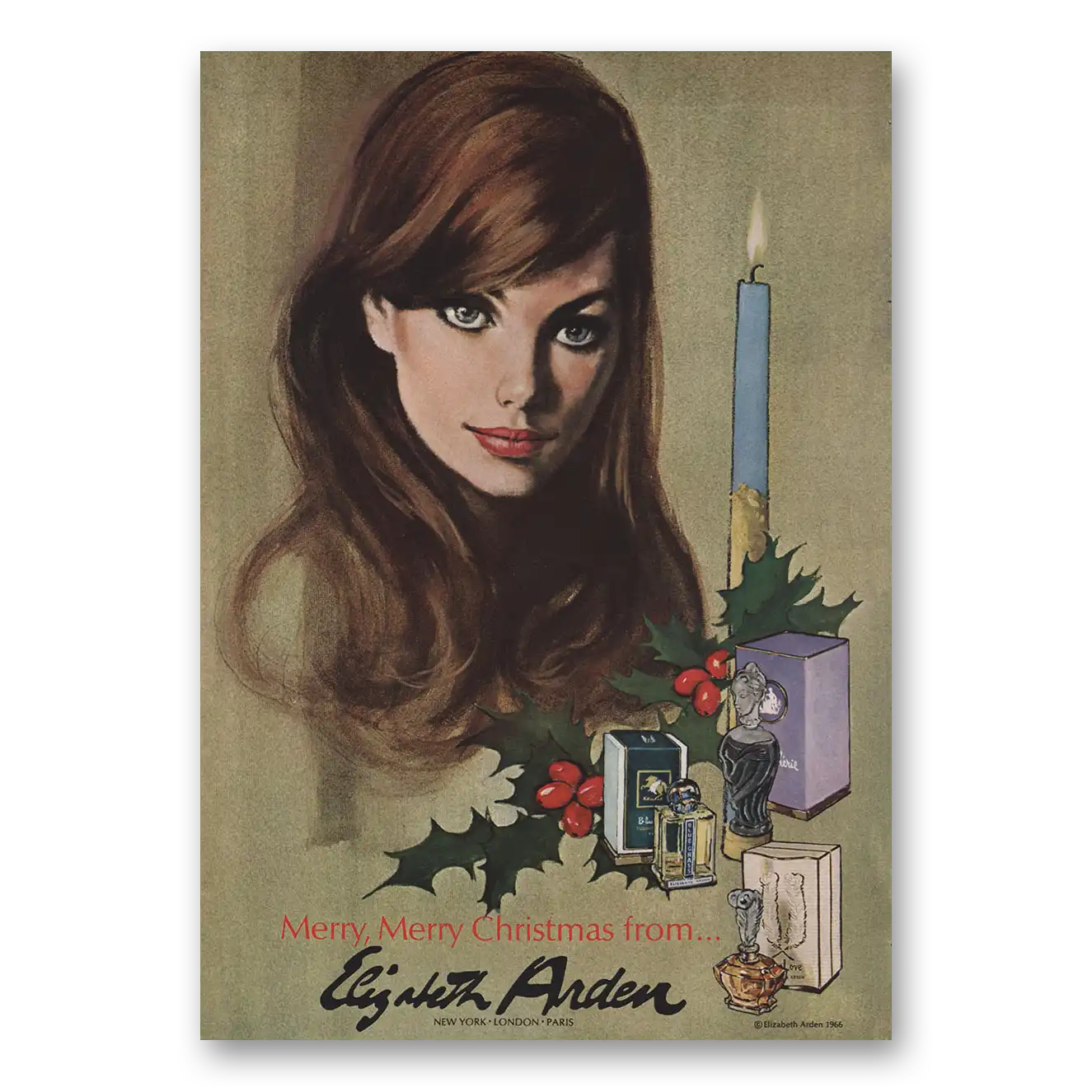 1966 Elizabeth Arden Merry Christmas Vintage Magazine Print Ad