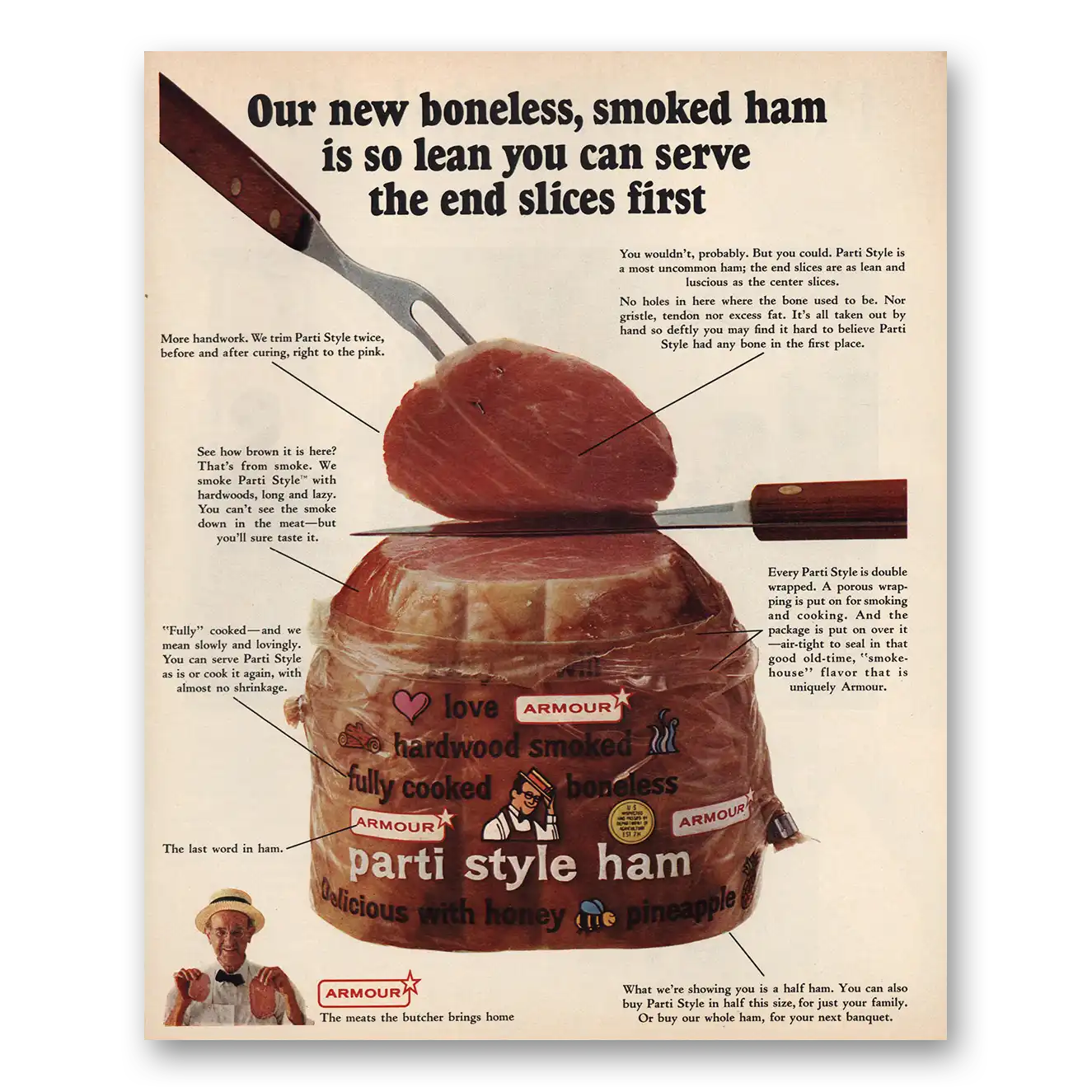 1966 Armour Boneless Smoked Ham Vintage Magazine Print Ad