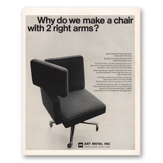 1966 Art Metal Inc Chair With 2 Right Arms Vintage Magazine Print Ad