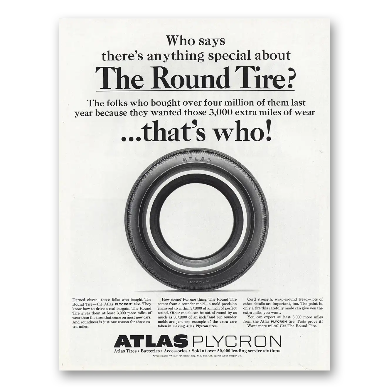 1966 Atlas Tires Round Tire Polycron Vintage Magazine Print Ad