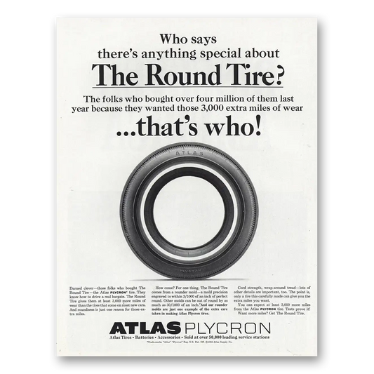 1966 Atlas Tires Round Tire Polycron Vintage Magazine Print Ad