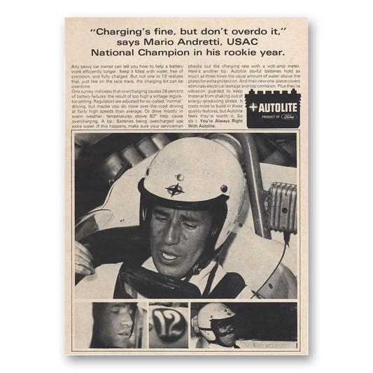 1966 Autolite Spark Plugs Mario Andretti Rookie Year Vintage Magazine Print Ad