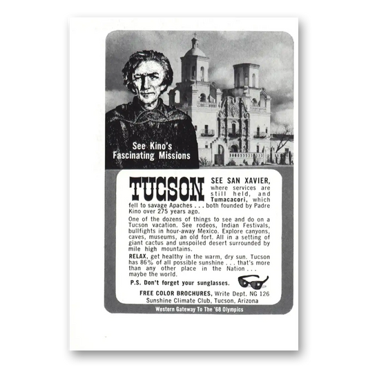 1966 Tucson Arizona Kino's Fascinating Missions Vintage Magazine Print Ad