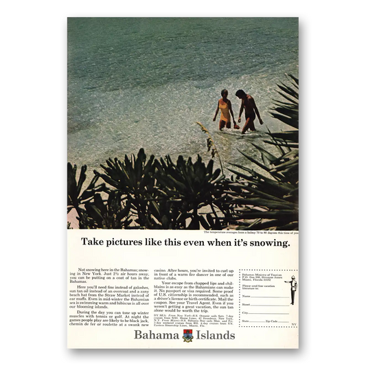 1966 Bahamas Take Pictures Even When Its Snowing Vintage Magazine Print Ad