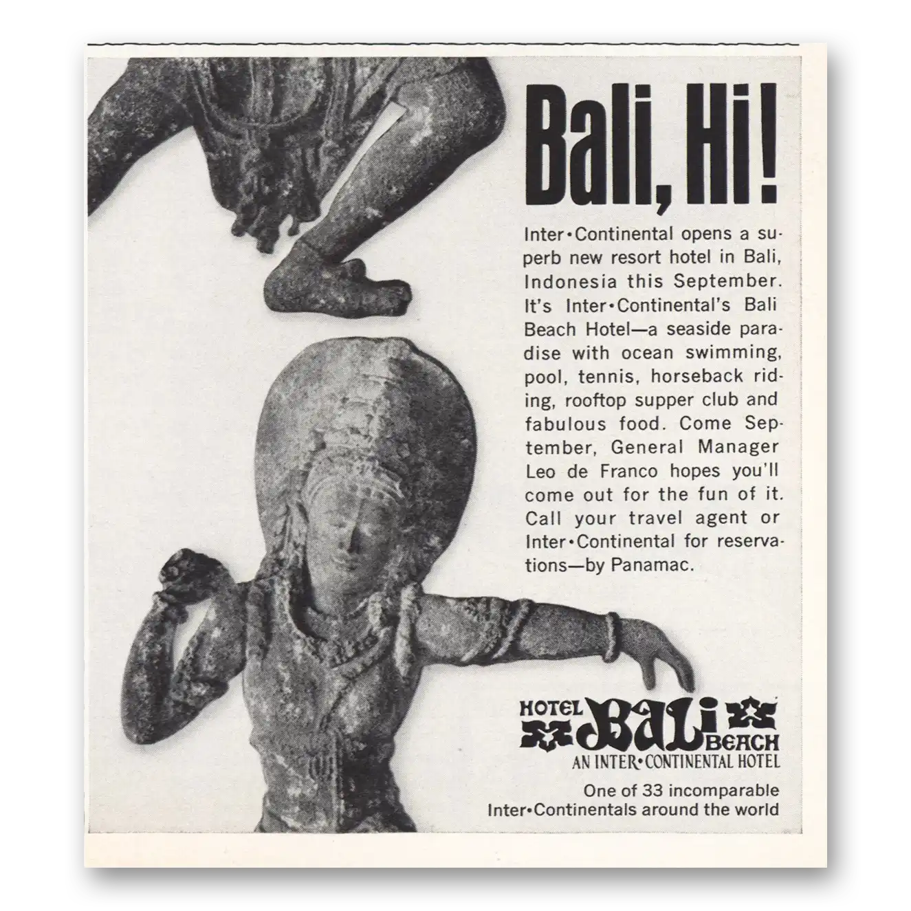 1966 InterContinental Hotels Bali Hi Vintage Magazine Print Ad