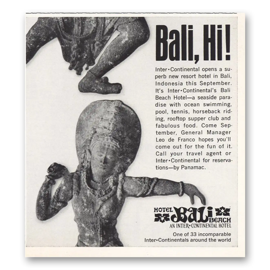 1966 InterContinental Hotels Bali Hi Vintage Magazine Print Ad