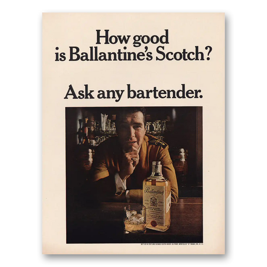 1966 Ballantines Ale Ask Any Bartender Vintage Magazine Print Ad