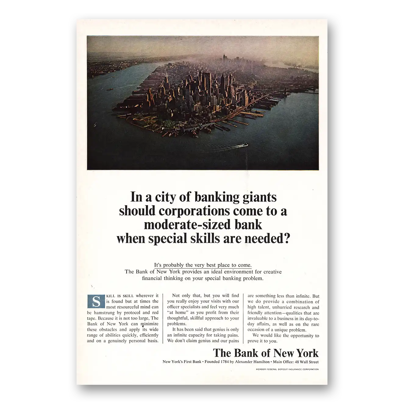 1966 Bank of New York City of Banking Giants Manhattan Vintage Magazine Print Ad