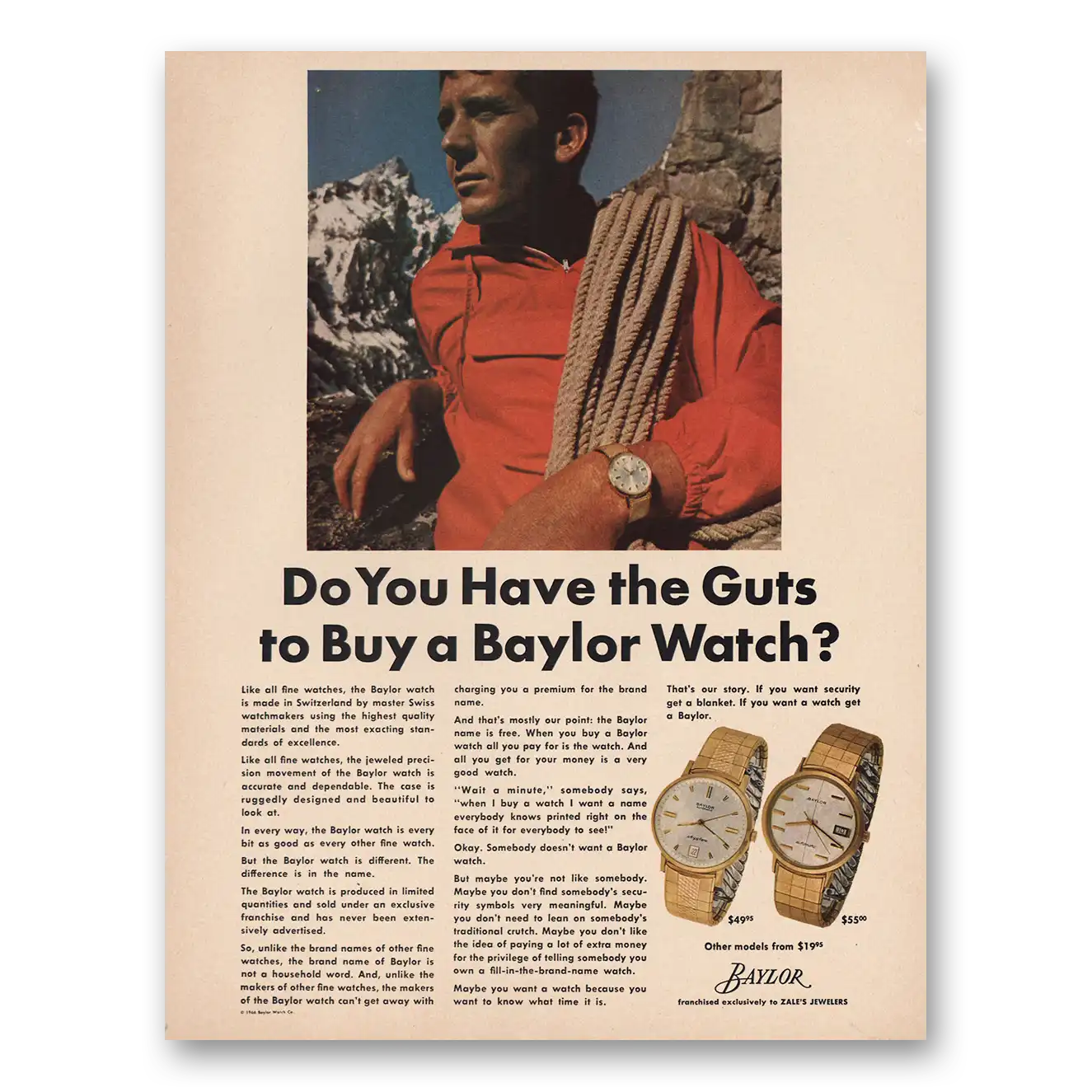 1966 Baylor Watches Do You Have the Guts Vintage Magazine Print Ad