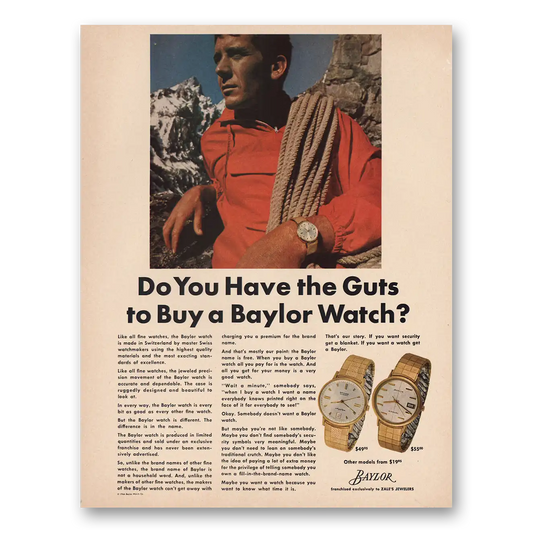 1966 Baylor Watches Do You Have the Guts Vintage Magazine Print Ad