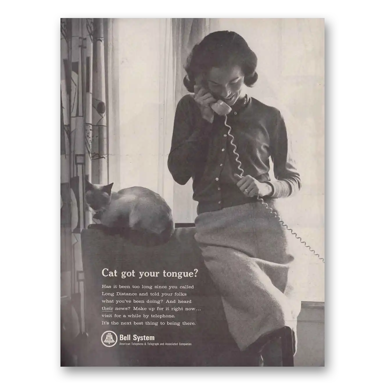 1966 Bell Telephone Cat Got Your Tongue Vintage Magazine Print Ad