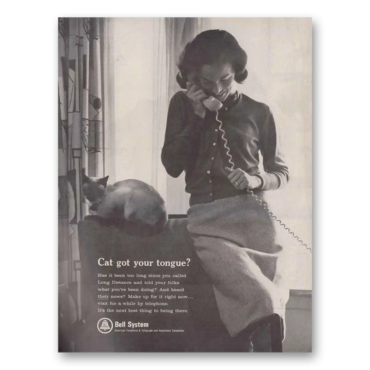 1966 Bell Telephone Cat Got Your Tongue Vintage Magazine Print Ad