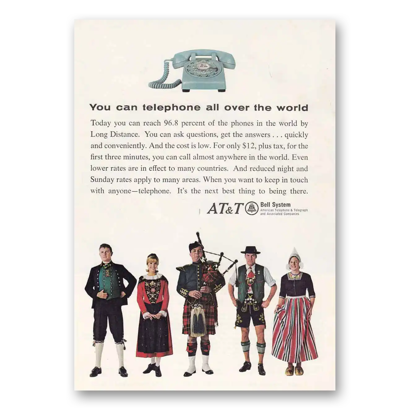 1966 AT&T You Can Telephone All Over the World Vintage Magazine Print Ad