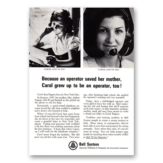 1966 Bell Telephone Because an Operator Saved Her Mother Vintage Magazine Print Ad