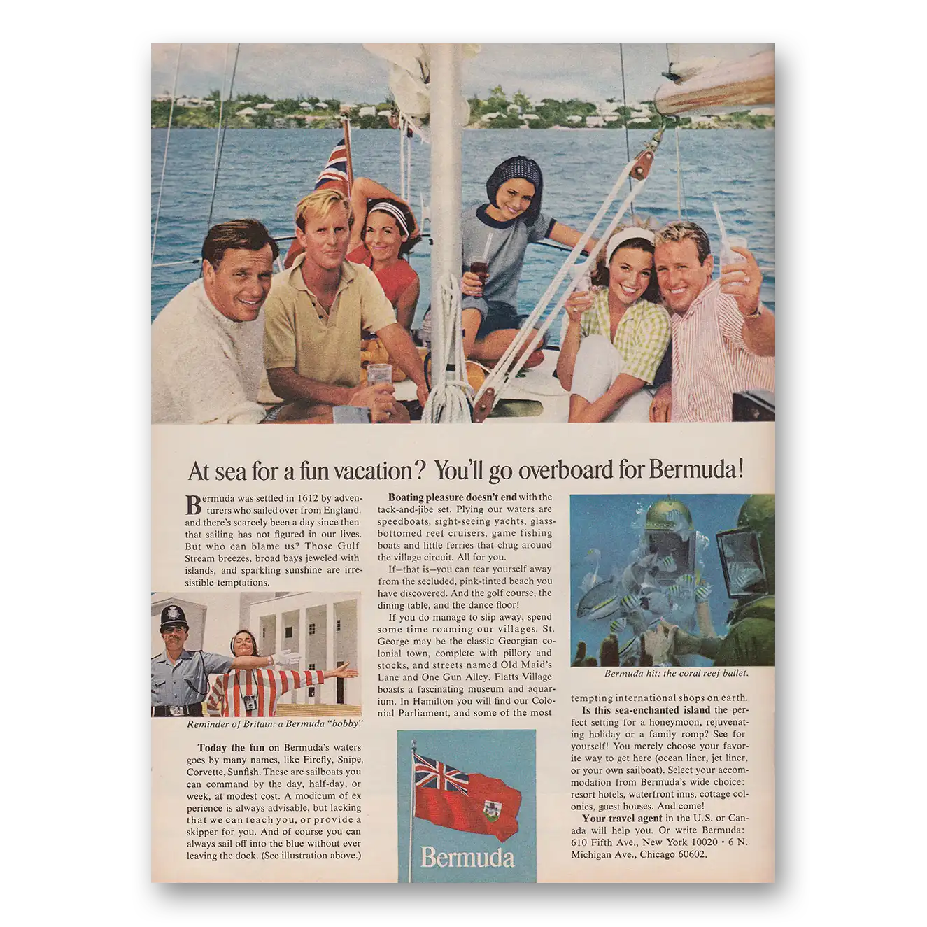 1966 Bermuda At Sea for a Fun Vacation Vintage Magazine Print Ad