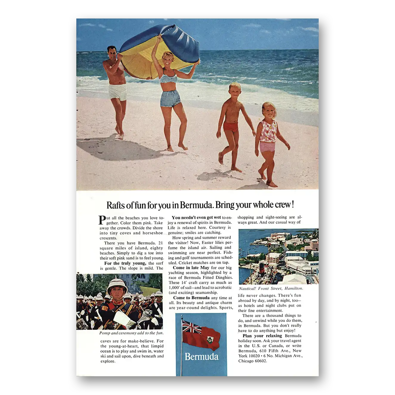 1966 Bermuda Rafts of Fun for You In Bermuda Vintage Magazine Print Ad