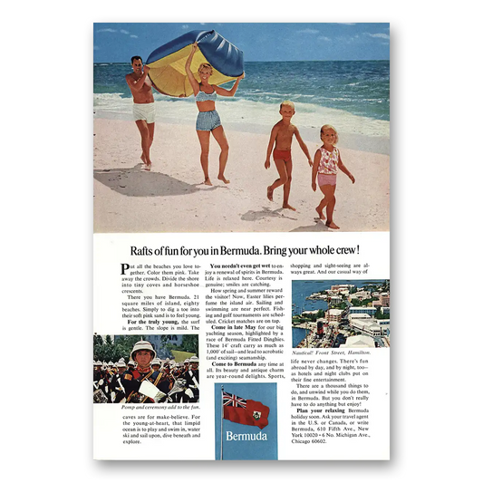 1966 Bermuda Rafts of Fun for You In Bermuda Vintage Magazine Print Ad