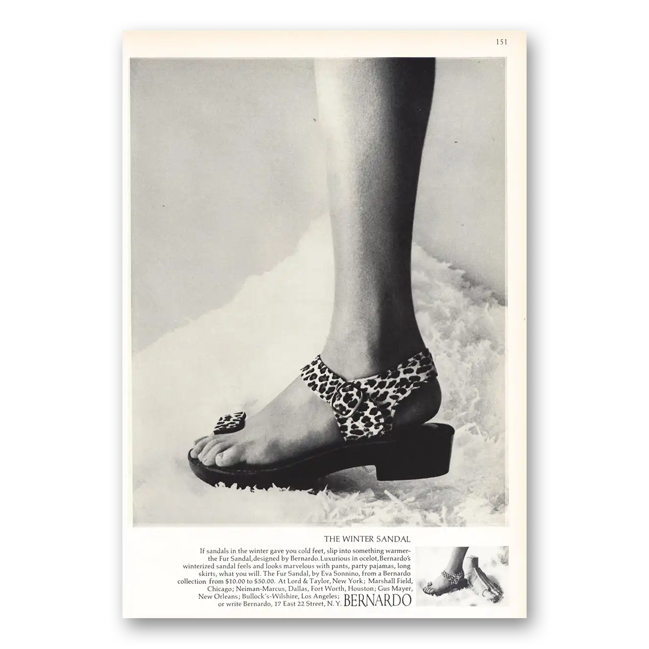 1966 Bernardo The Winter Sandal Vintage Magazine Print Ad