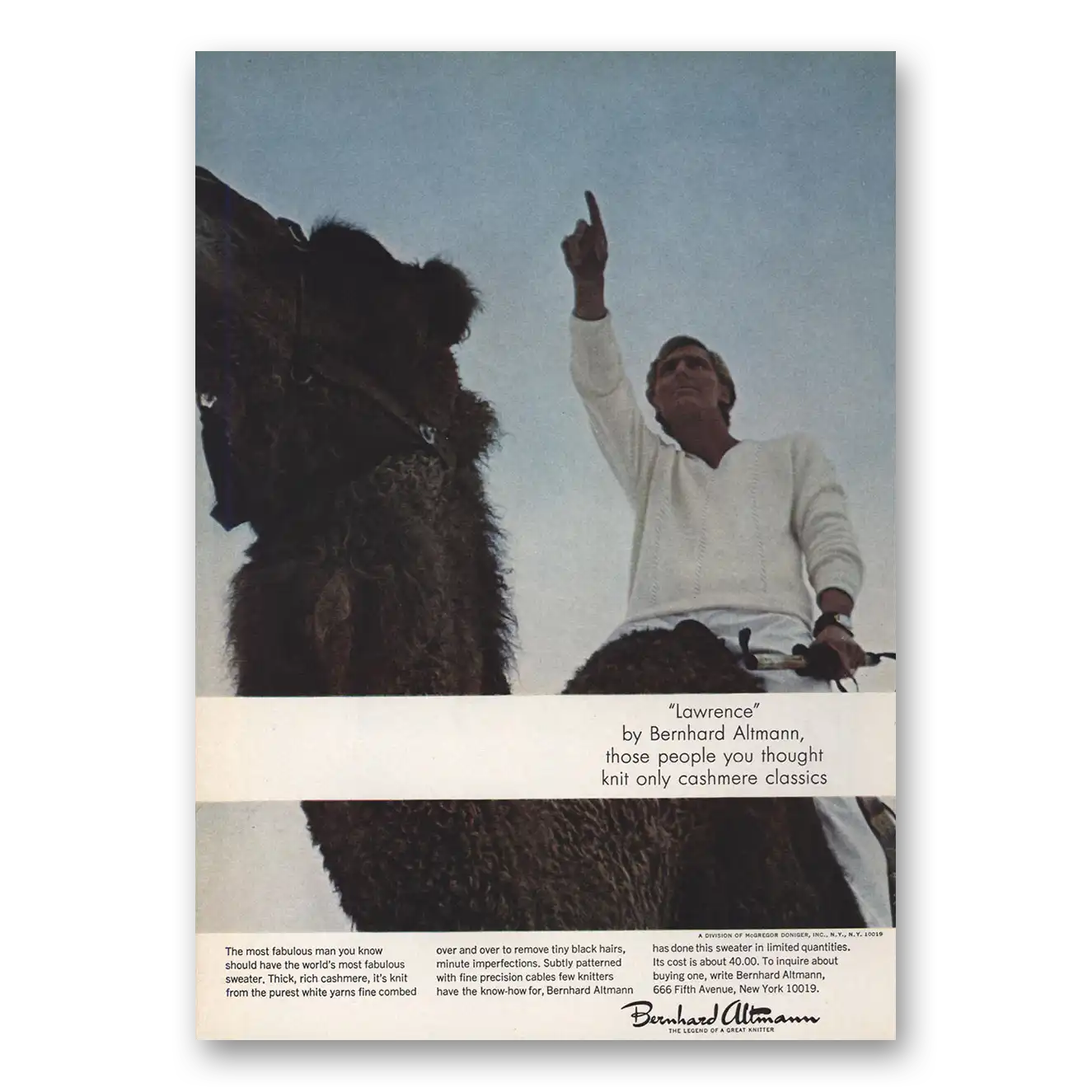 1966 Bernhard Altmann Lawrence Cashmere Classics Vintage Magazine Print Ad