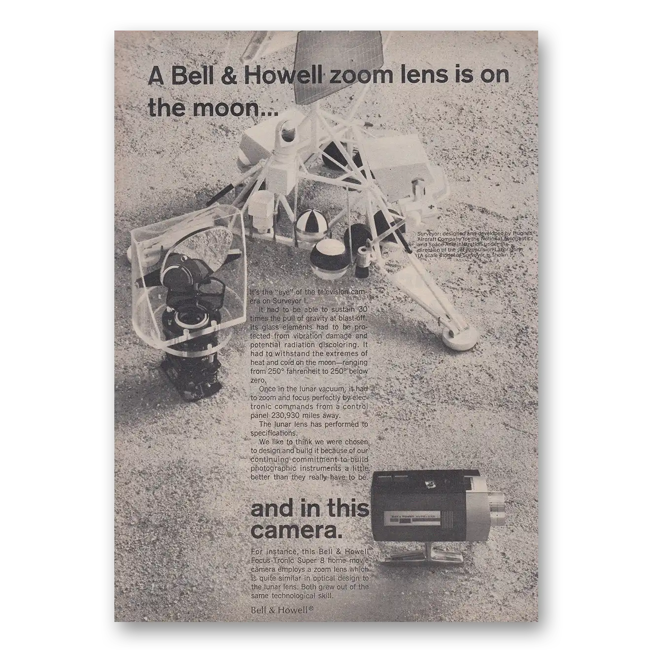 1966 Bell & Howell Movie Camera Zoom Lens Is On the Moon Vintage Magazine Print Ad