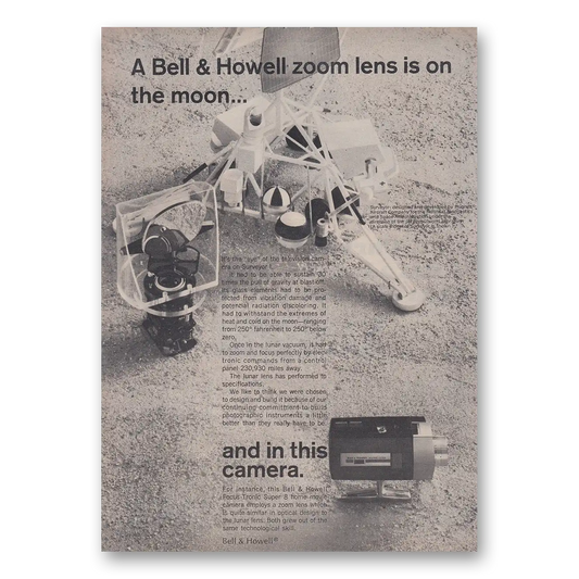 1966 Bell & Howell Movie Camera Zoom Lens Is On the Moon Vintage Magazine Print Ad